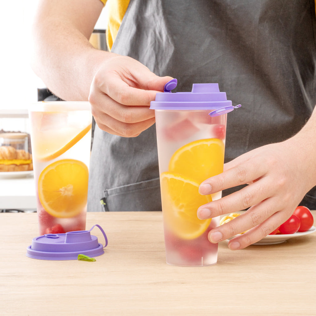 Bev Tek Purple Plastic 2-in-1 Straw or Sippy Cup Lid - with Two Plugs, Fits 12, 16 and 24 oz - 500 count box