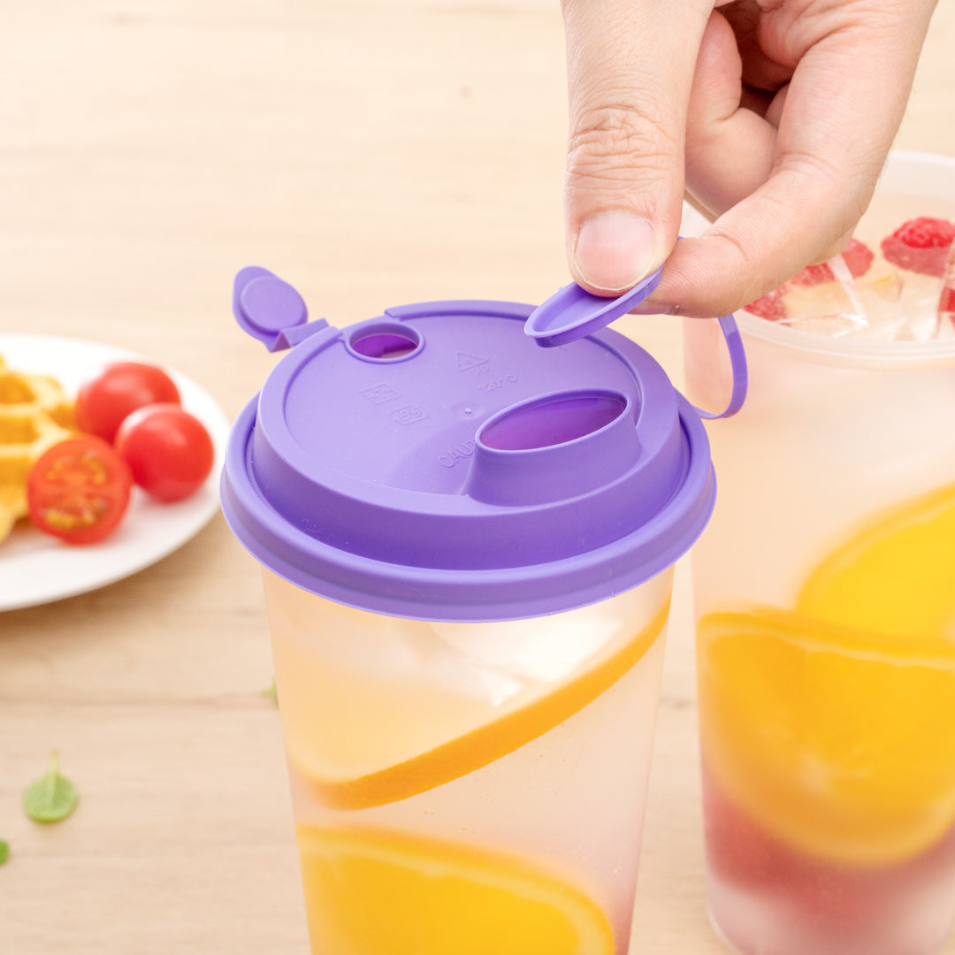 Bev Tek Purple Plastic 2-in-1 Straw or Sippy Cup Lid - with Two Plugs, Fits 12, 16 and 24 oz - 500 count box