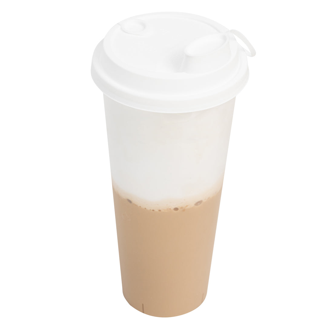 Bev Tek White Plastic 2-in-1 Straw or Sippy Cup Lid - with Two Plugs, Fits 12, 16 and 24 oz - 25 count box