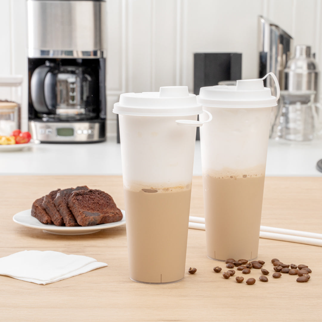 Bev Tek White Plastic 2-in-1 Straw or Sippy Cup Lid - with Two Plugs, Fits 12, 16 and 24 oz - 25 count box
