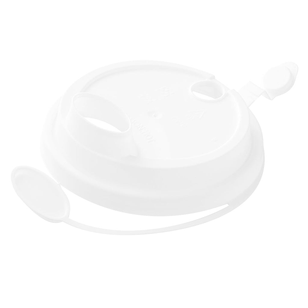 Bev Tek White Plastic 2-in-1 Straw or Sippy Cup Lid - with Two Plugs, Fits 12, 16 and 24 oz - 500 count box