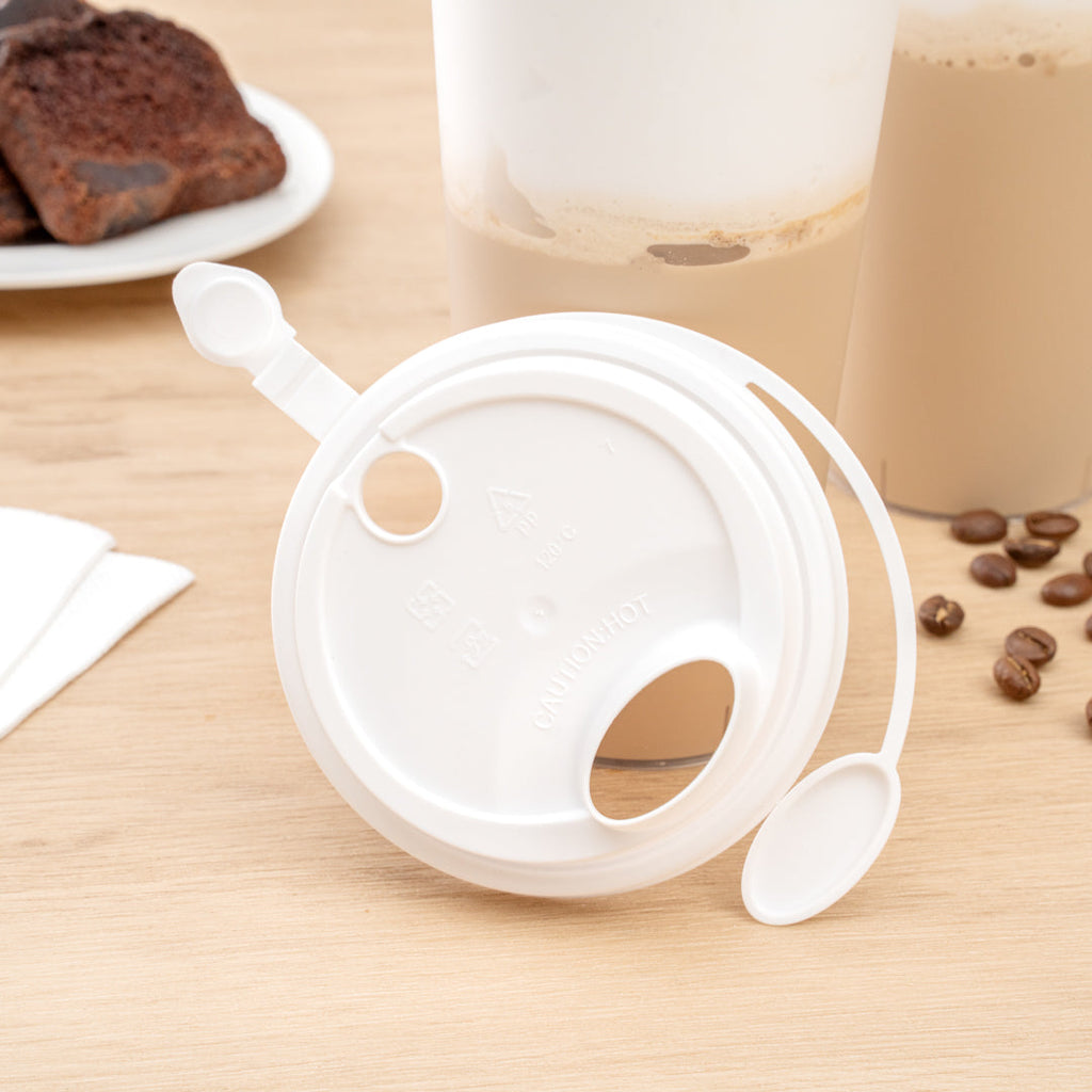 Bev Tek White Plastic 2-in-1 Straw or Sippy Cup Lid - with Two Plugs, Fits 12, 16 and 24 oz - 500 count box
