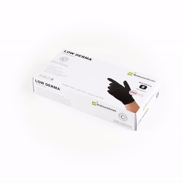 Low Derma Blackberry Small Nitrile Gloves - Hypoallergenic, Non-Sterile, Powder-Free - 100 count box