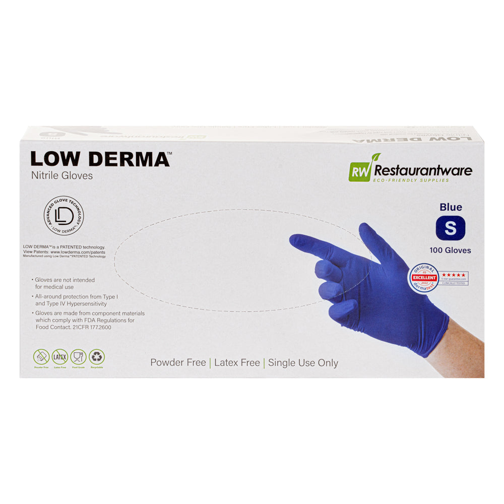 Low Derma Blue Small Nitrile Gloves - Hypoallergenic, Non-Sterile, Powder-Free - 1000 count box