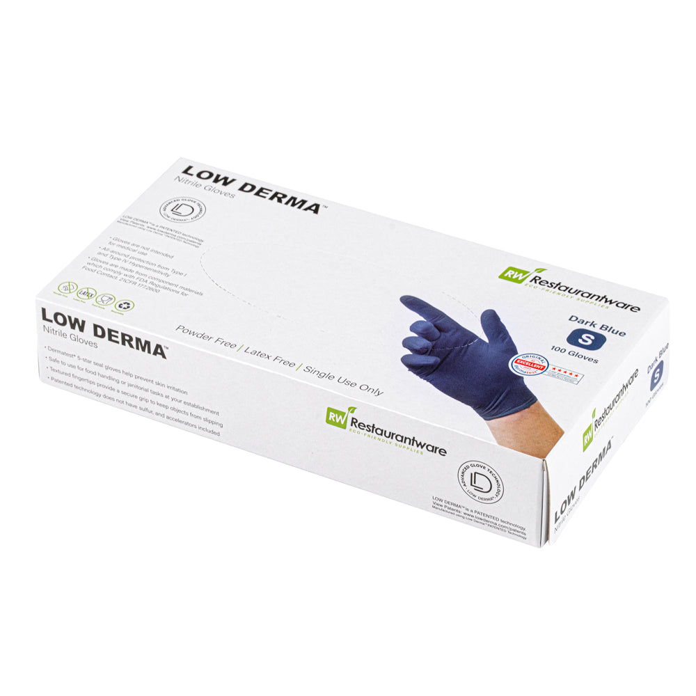 Low Derma Dark Blue Small Nitrile Gloves - Hypoallergenic, Non-Sterile, Powder-Free - 1000 count box