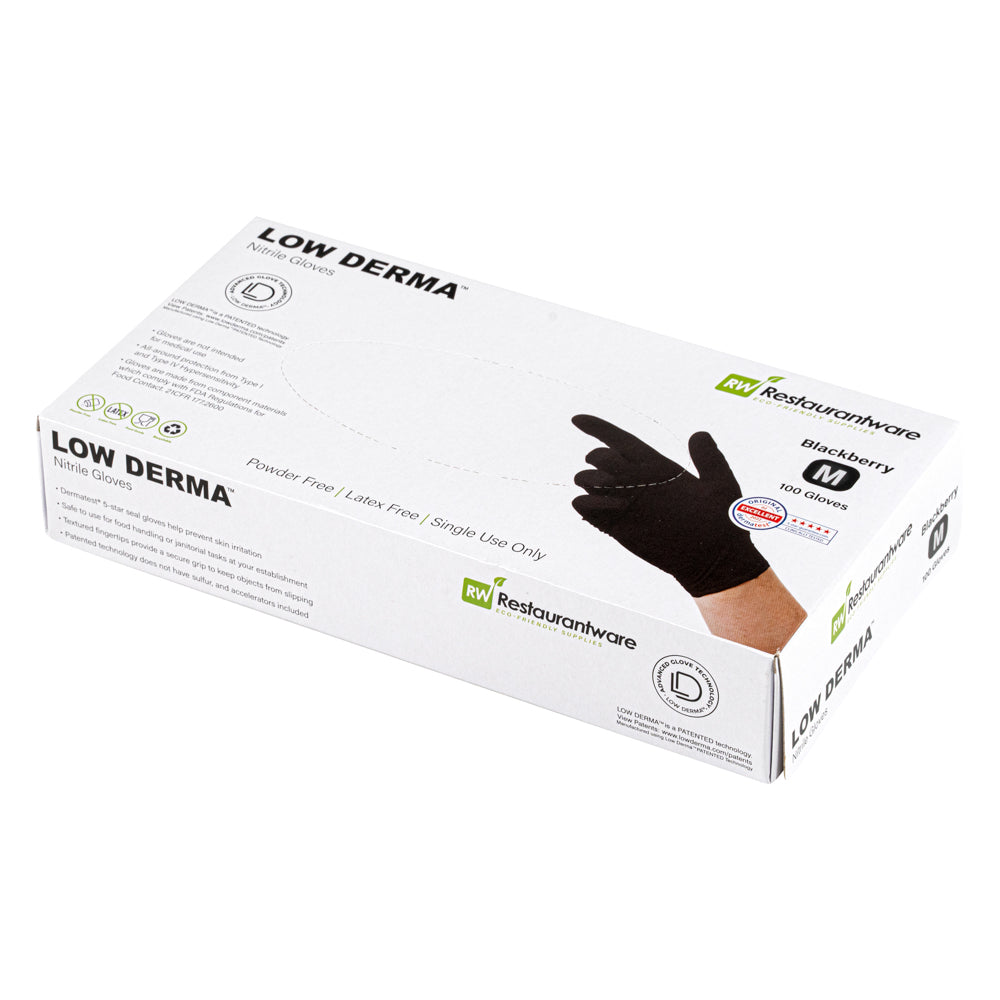Low Derma Blackberry Medium Nitrile Gloves - Hypoallergenic, Non-Sterile, Powder-Free - 100 count box