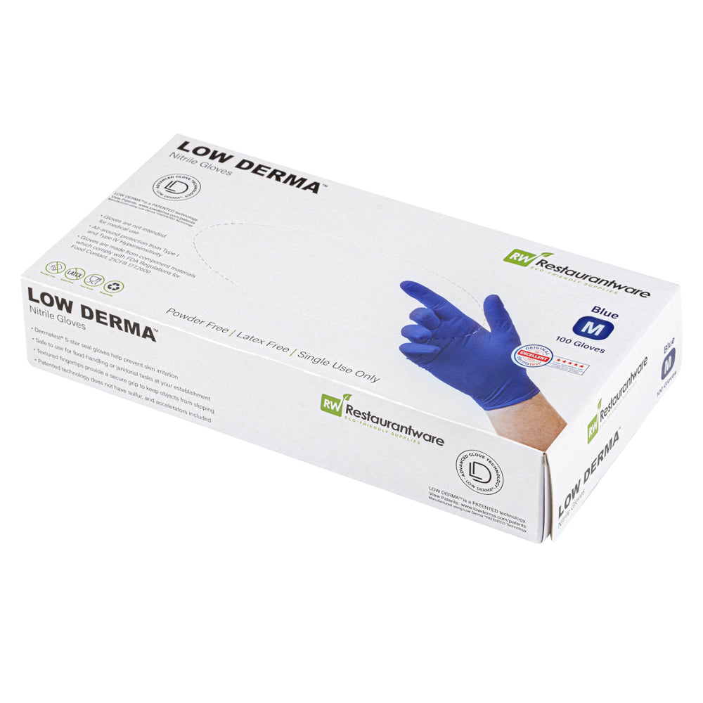 Low Derma Blue Medium Nitrile Gloves - Hypoallergenic, Non-Sterile, Powder-Free - 1000 count box