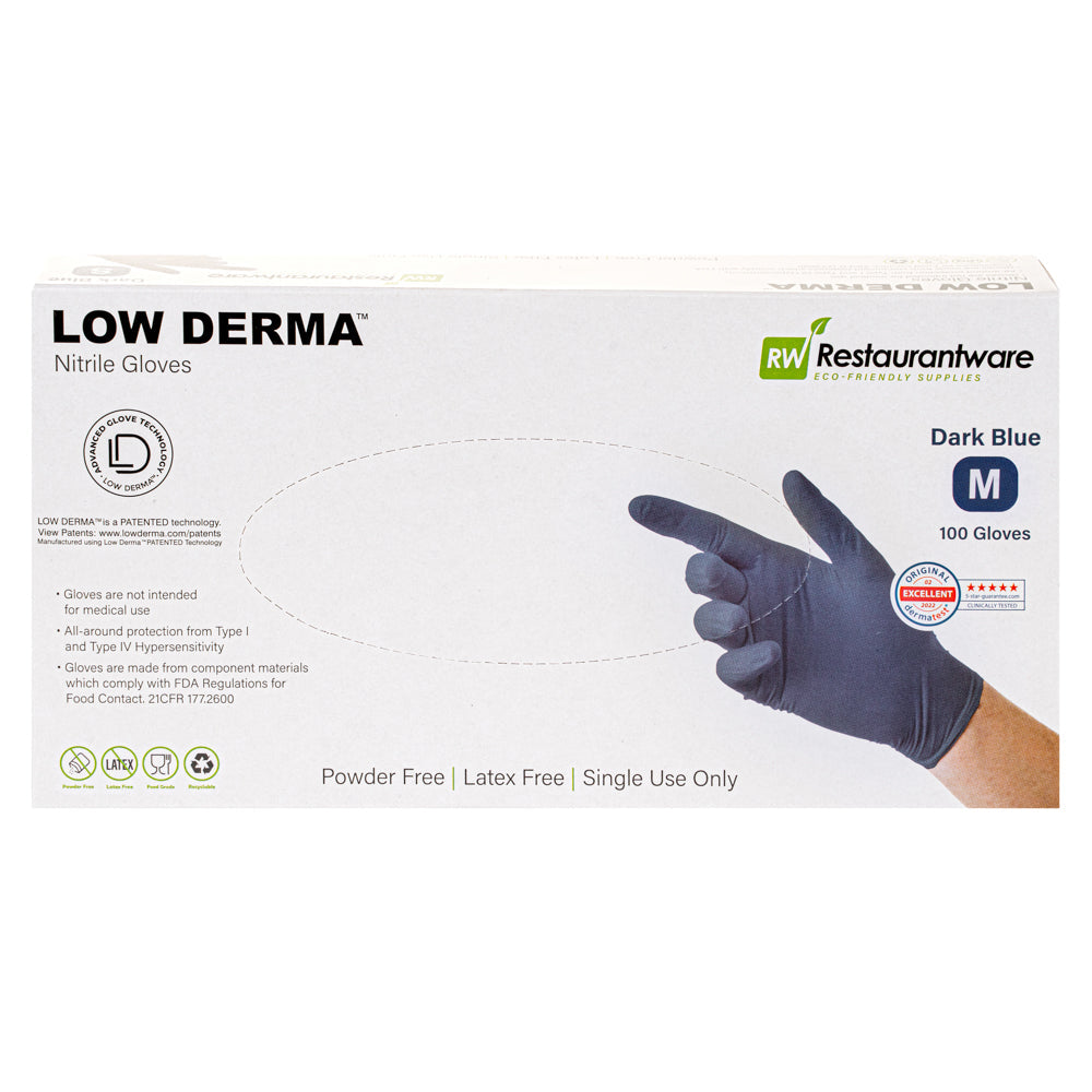 Low Derma Dark Blue Medium Nitrile Gloves - Hypoallergenic, Non-Sterile, Powder-Free - 1000 count box
