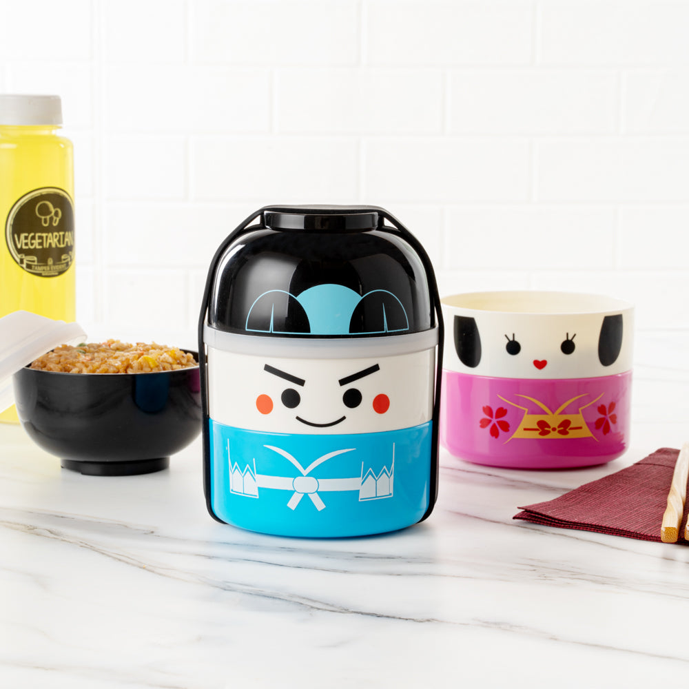 Bento Tek 22 oz Ichiro Kokeshi Bento Box - Two Tiers - 4 1/4" x 4 1/4" x 5 1/4" - 1 count box