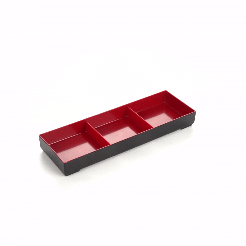 Bento Tek Black and Red Japanese Style Bento Tray - 3 Compartments - 14" x 4 3/4" x 1 3/4" - 1 count box