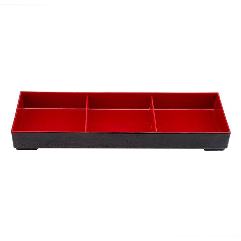 Bento Tek Black and Red Japanese Style Bento Tray - 3 Compartments - 14" x 4 3/4" x 1 3/4" - 1 count box