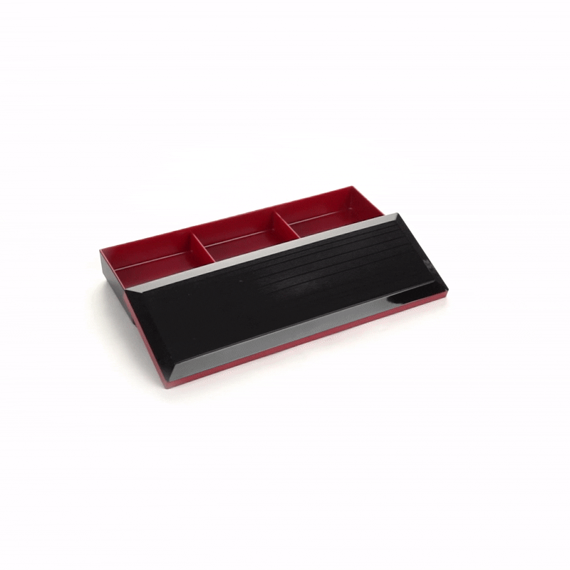 Bento Tek Rectangle Black and Red Japanese Style Bento Box - 3 Compartments - 14" x 4 3/4" x 2 1/4" - 1 count box
