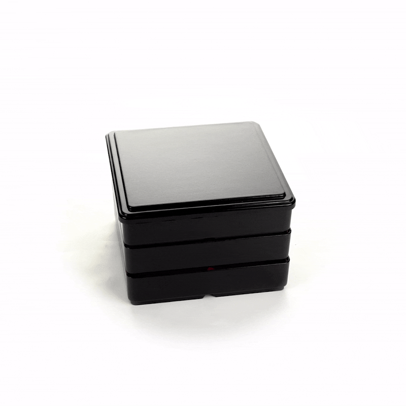 Bento Tek Square Black and Red Japanese Style Bento Box - 4 Compartments, 3 Layers - 8 1/4" x 8 1/4" x 6" - 1 count box