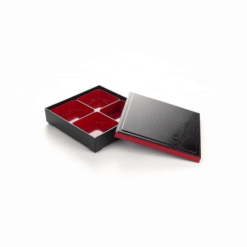 Bento Tek Square Black and Red Japanese Style Bento Box - 4 Compartments - 10" x 10" x 2 1/4" - 1 count box