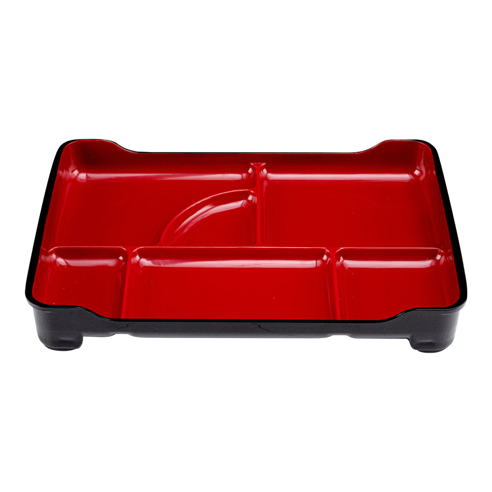 Bento Tek Black and Red Japanese Style Bento Plate - 5 Compartments - 14" x 9" x 2" - 1 count box