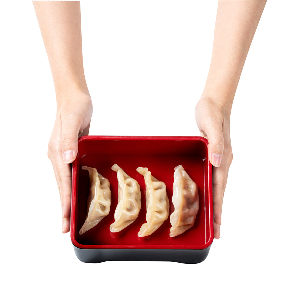 Bento Tek Black and Red Japanese Style Unagi Bento Box - 6 1/2" x 5 3/4" x 3 1/4" - 1 count box