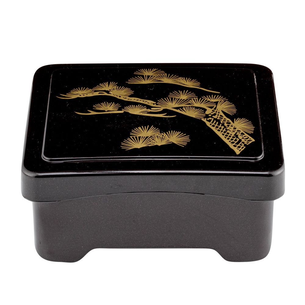 Bento Tek Black and Red Japanese Style Unagi Bento Box - 6 1/2" x 5 3/4" x 3 1/4" - 1 count box