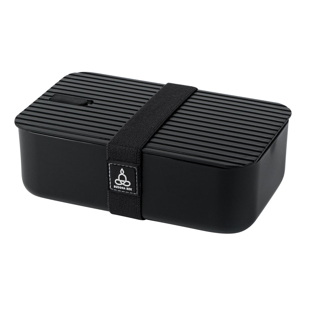 Bento Tek 34 oz Black Buddha Box Lunch Container - with Black Lid - 7 1/2" x 4 3/4" x 2 1/2" - 1 count box