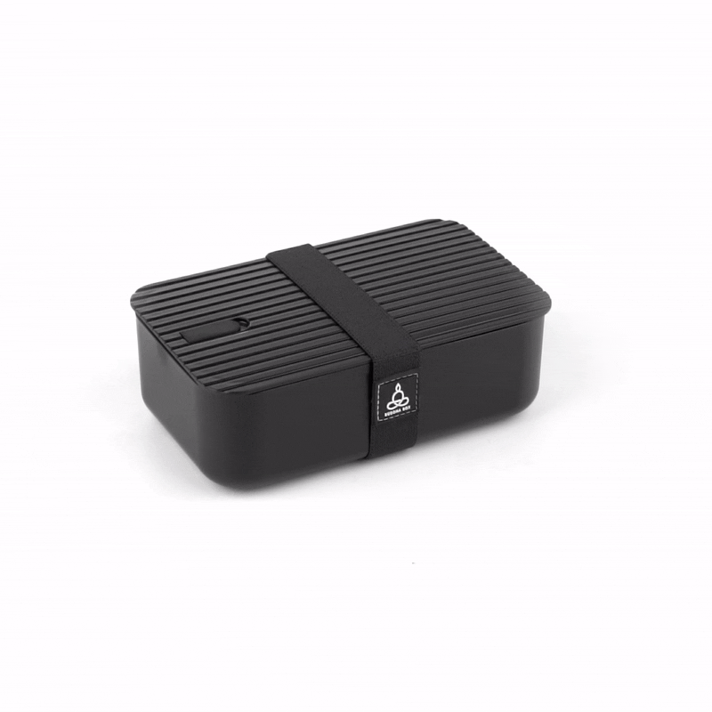Bento Tek 34 oz Black Buddha Box Lunch Container - with Black Lid - 7 1/2" x 4 3/4" x 2 1/2" - 1 count box