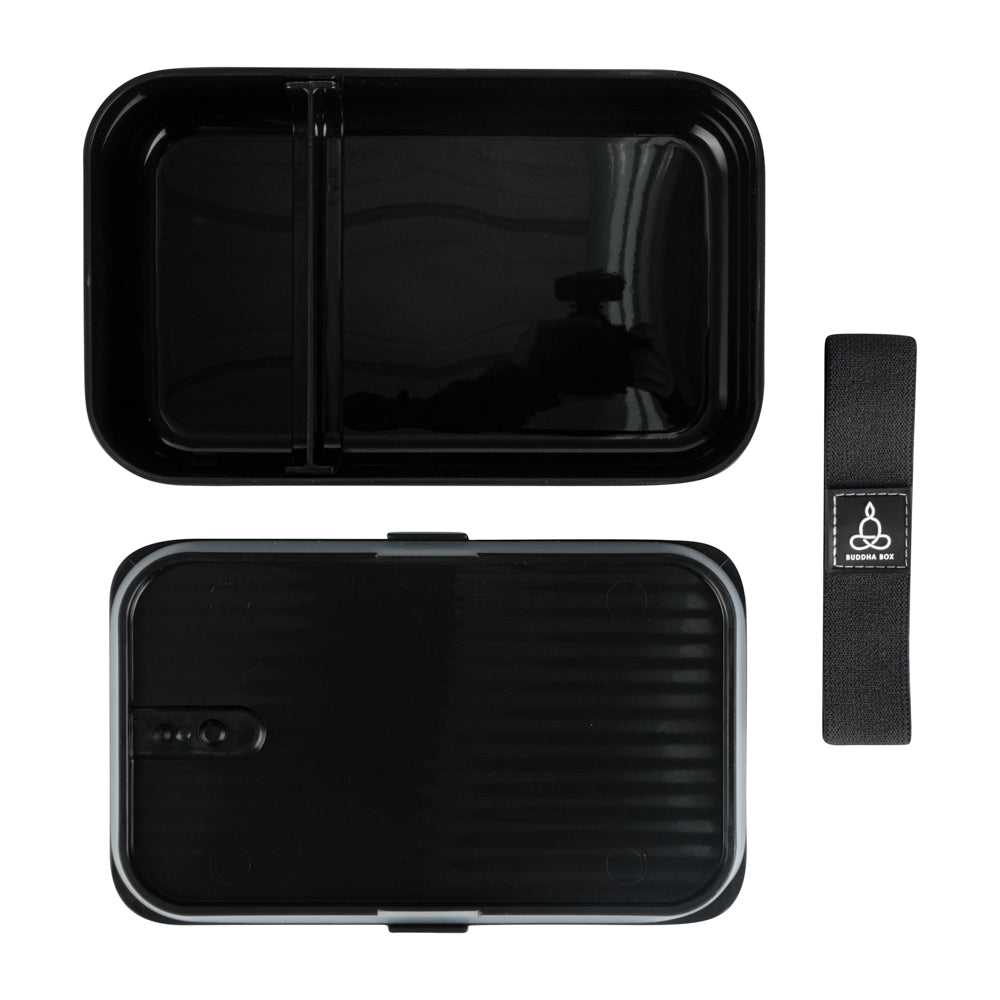 Bento Tek 34 oz Black Buddha Box Lunch Container - with Black Lid - 7 1/2" x 4 3/4" x 2 1/2" - 1 count box