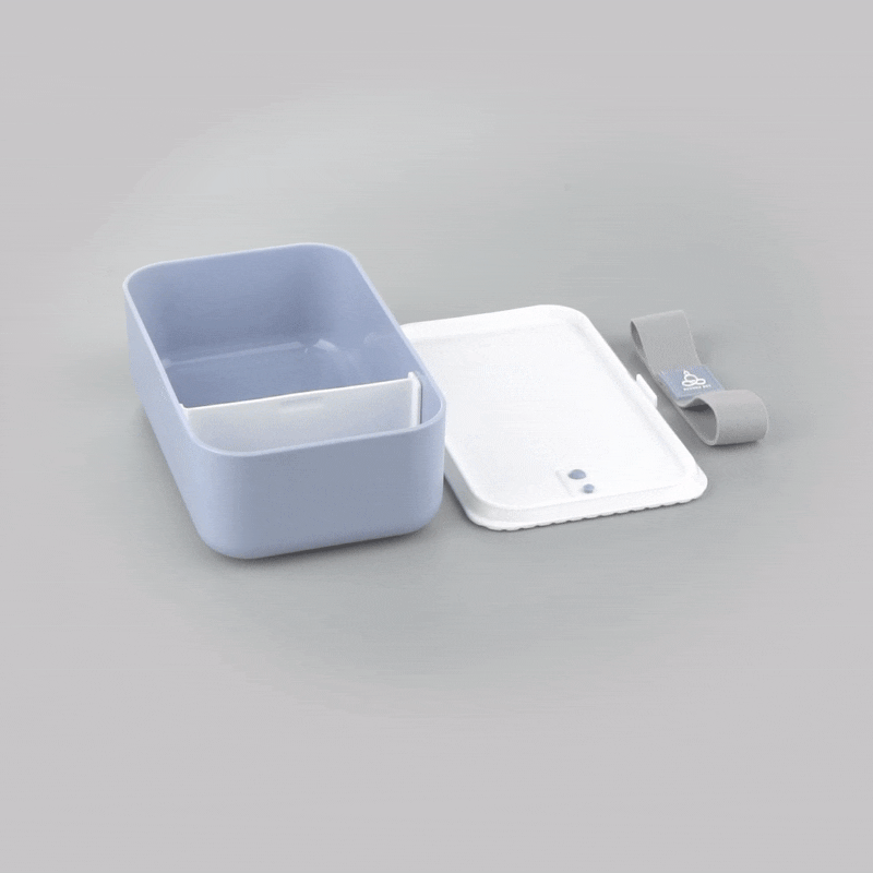 Bento Tek 34 oz Blue Buddha Box Lunch Container - with White Lid - 7 1/2" x 4 3/4" x 2 1/2" - 1 count box