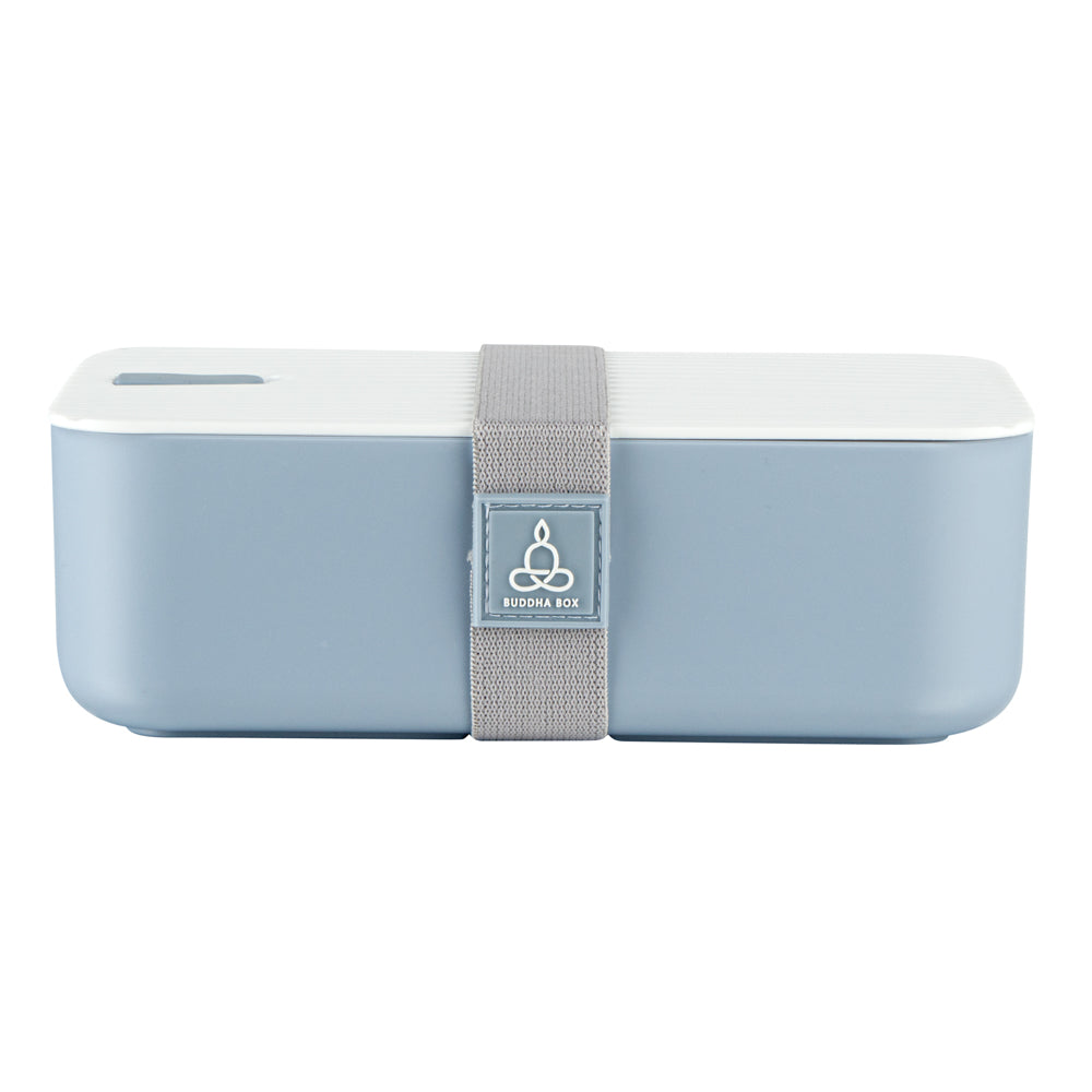 Bento Tek 34 oz Blue Buddha Box Lunch Container - with White Lid - 7 1/2" x 4 3/4" x 2 1/2" - 1 count box