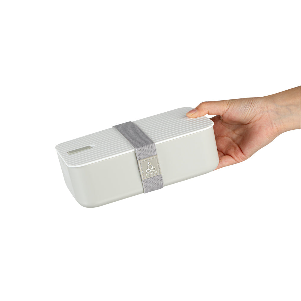Bento Tek 34 oz Gray Buddha Box Lunch Container - with White Lid - 7 1/2" x 4 3/4" x 2 1/2" - 1 count box