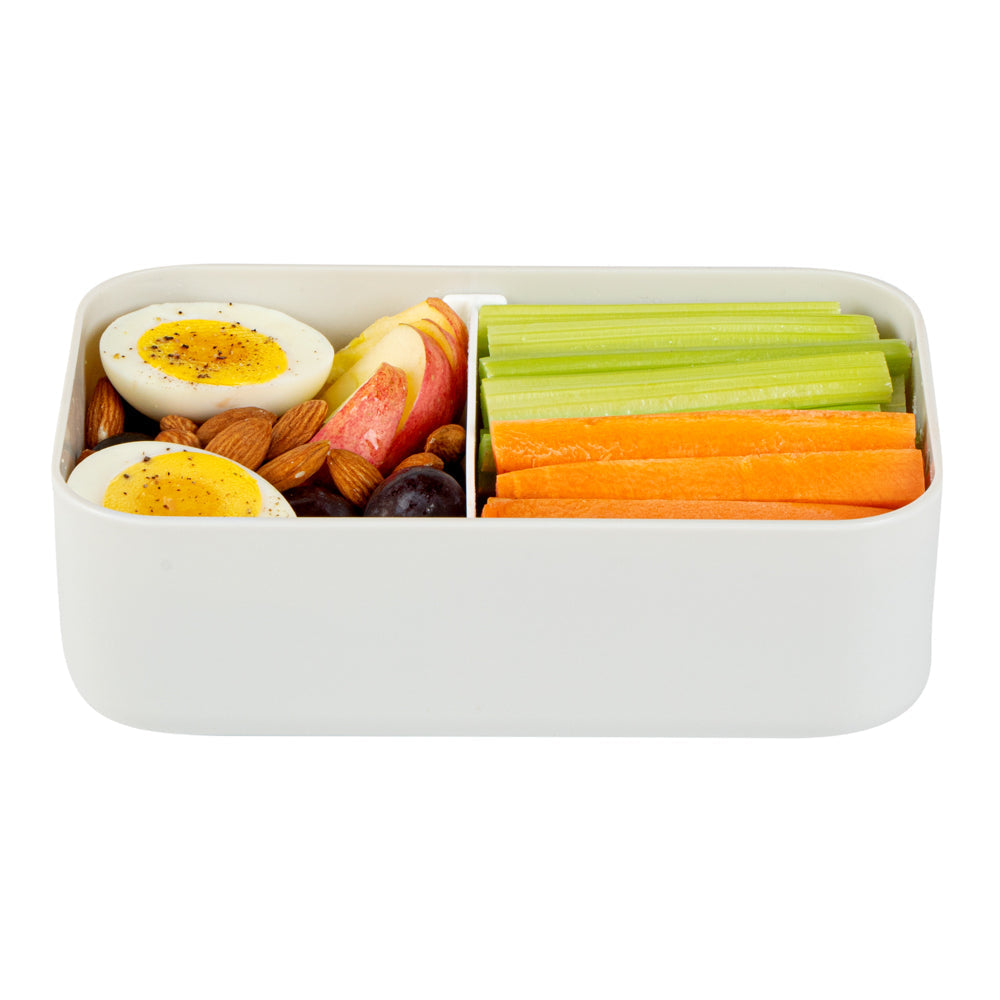 Bento Tek 34 oz Gray Buddha Box Lunch Container - with White Lid - 7 1/2" x 4 3/4" x 2 1/2" - 1 count box