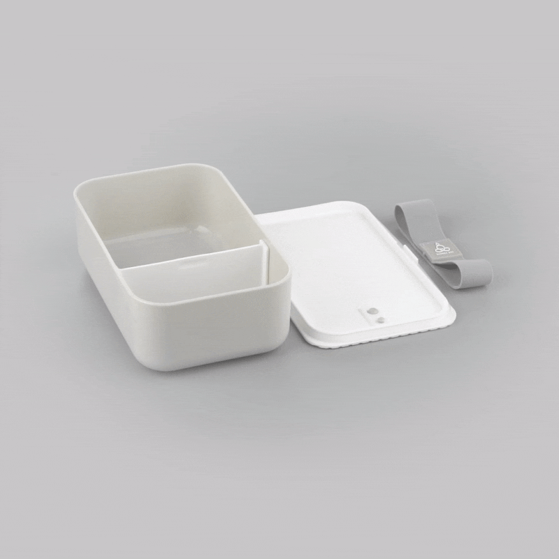 Bento Tek 34 oz Gray Buddha Box Lunch Container - with White Lid - 7 1/2" x 4 3/4" x 2 1/2" - 1 count box