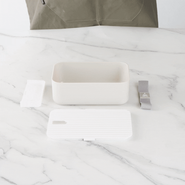 Bento Tek 34 oz Gray Buddha Box Lunch Container - with White Lid - 7 1/2" x 4 3/4" x 2 1/2" - 1 count box