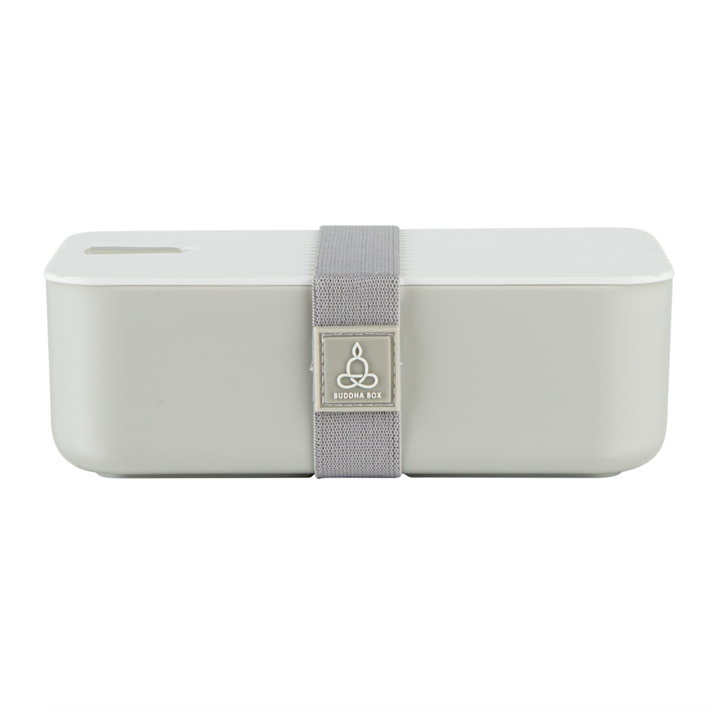 Bento Tek 34 oz Gray Buddha Box Lunch Container - with White Lid - 7 1/2" x 4 3/4" x 2 1/2" - 1 count box