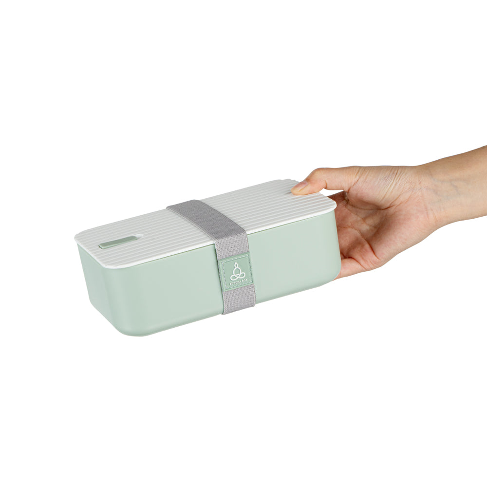 Bento Tek 34 oz Green Buddha Box Lunch Container - with White Lid - 7 1/2" x 4 3/4" x 2 1/2" - 1 count box