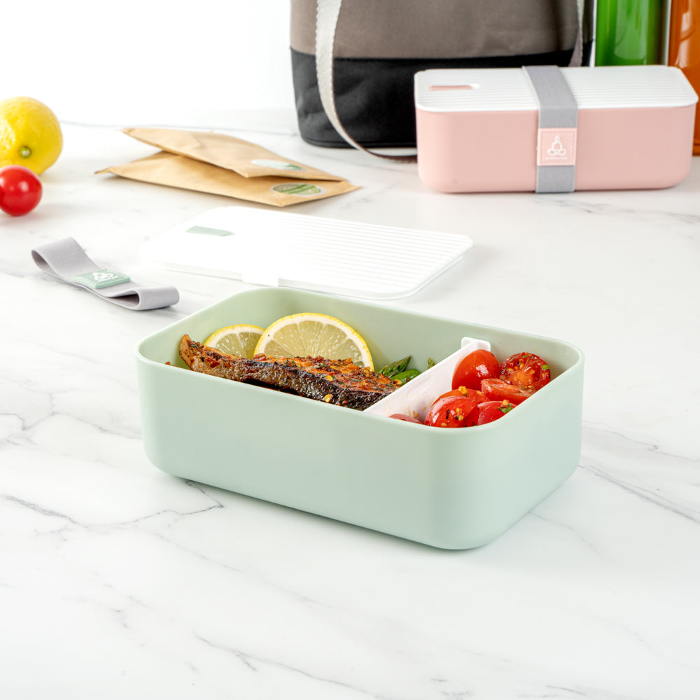 Bento Tek 34 oz Green Buddha Box Lunch Container - with White Lid - 7 1/2" x 4 3/4" x 2 1/2" - 1 count box
