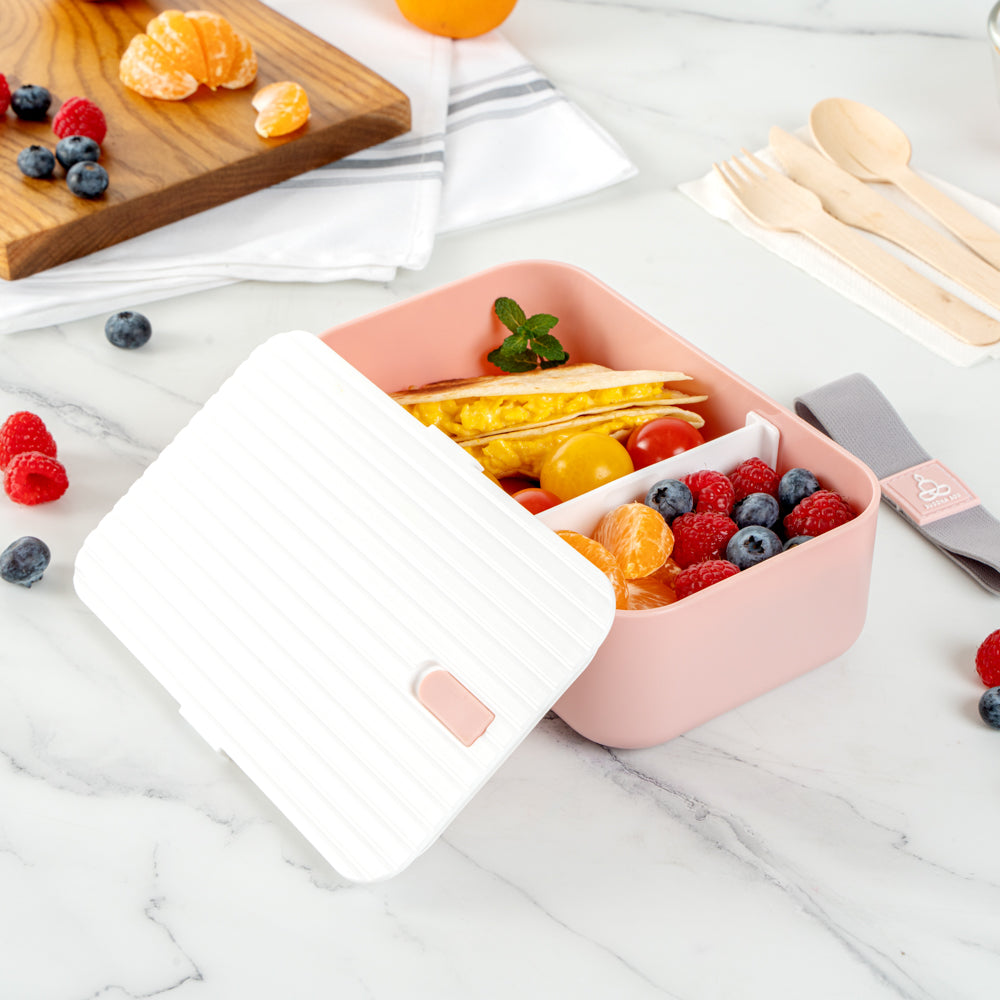 Bento Tek 34 oz Pink Buddha Box Lunch Container - with White Lid - 7 1/2" x 4 3/4" x 2 1/2" - 1 count box