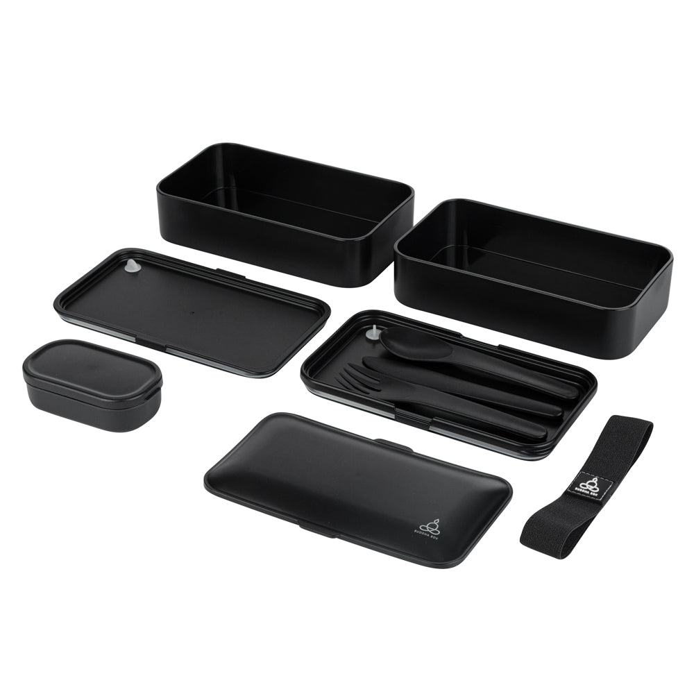 Bento Tek 41 oz Black Buddha Box All-in-One Lunch Box - with Utensils, Sauce Cup - 7 1/4" x 4 1/4" x 4" - 1 count box