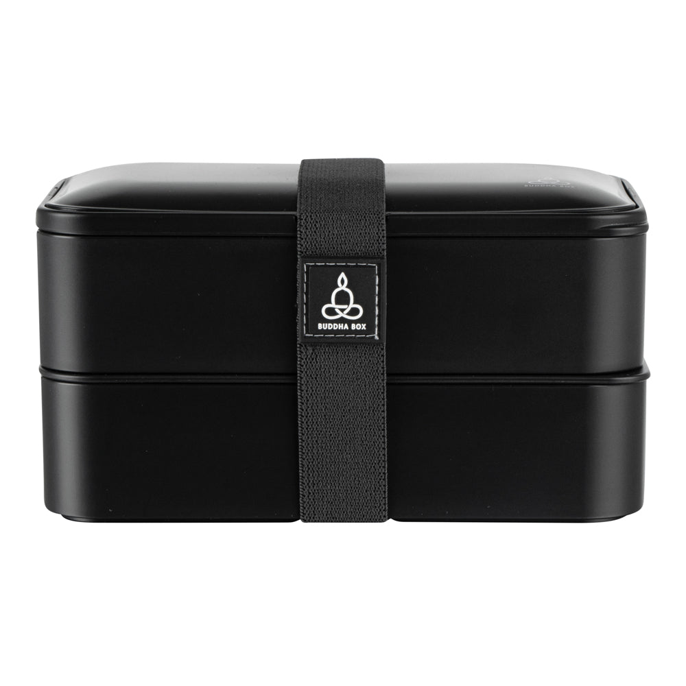 Bento Tek 41 oz Black Buddha Box All-in-One Lunch Box - with Utensils, Sauce Cup - 7 1/4" x 4 1/4" x 4" - 1 count box