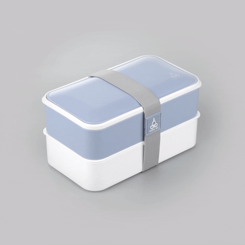 Bento Tek 41 oz Blue and White Buddha Box All-in-One Lunch Box - with Utensils, Sauce Cup - 7 1/4" x 4 1/4" x 4" - 1 count box