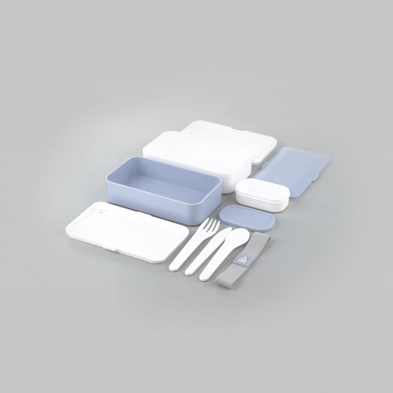 Bento Tek 41 oz Blue and White Buddha Box All-in-One Lunch Box - with Utensils, Sauce Cup - 7 1/4" x 4 1/4" x 4" - 1 count box