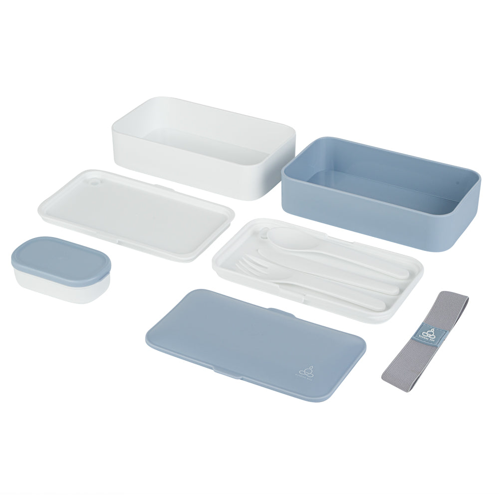 Bento Tek 41 oz Blue and White Buddha Box All-in-One Lunch Box - with Utensils, Sauce Cup - 7 1/4" x 4 1/4" x 4" - 1 count box