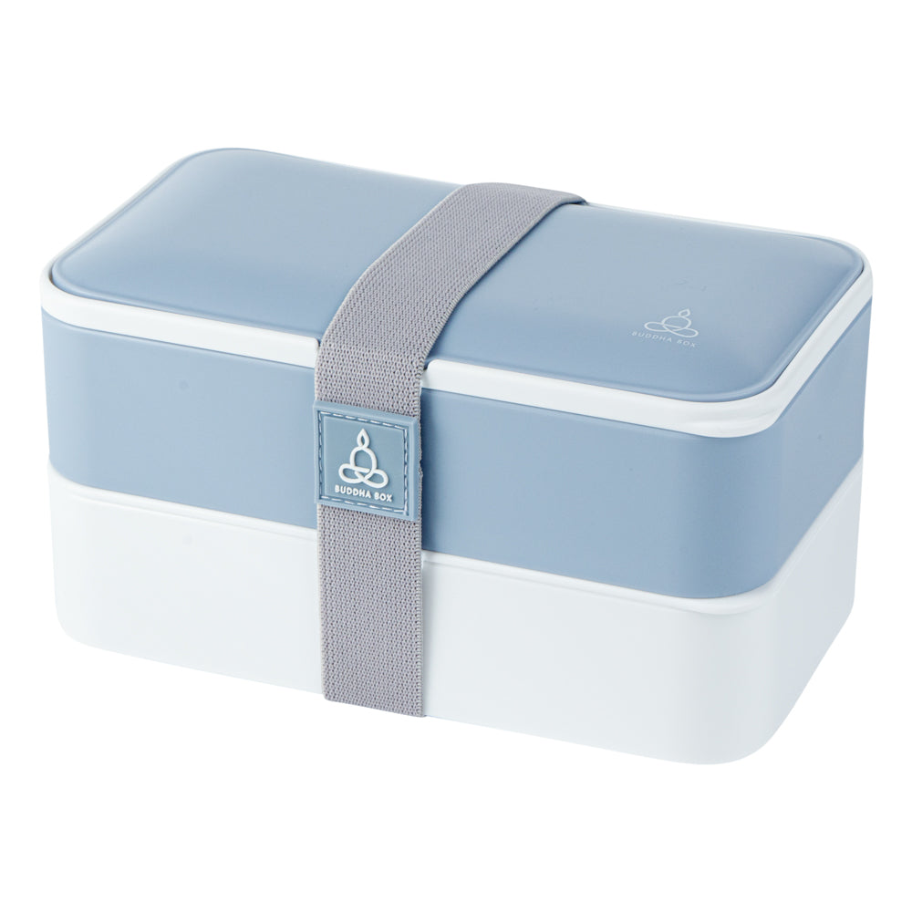 Bento Tek 41 oz Blue and White Buddha Box All-in-One Lunch Box - with Utensils, Sauce Cup - 7 1/4" x 4 1/4" x 4" - 1 count box