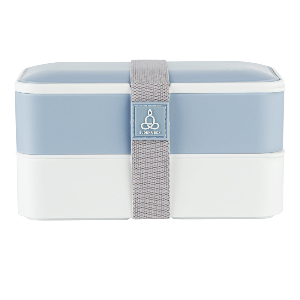 Bento Tek 41 oz Blue and White Buddha Box All-in-One Lunch Box - with Utensils, Sauce Cup - 7 1/4" x 4 1/4" x 4" - 1 count box