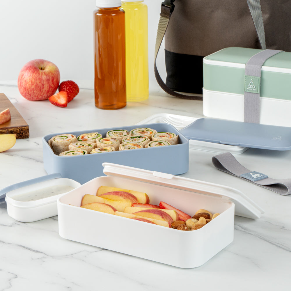 Bento Tek 41 oz Blue and White Buddha Box All-in-One Lunch Box - with Utensils, Sauce Cup - 7 1/4" x 4 1/4" x 4" - 1 count box