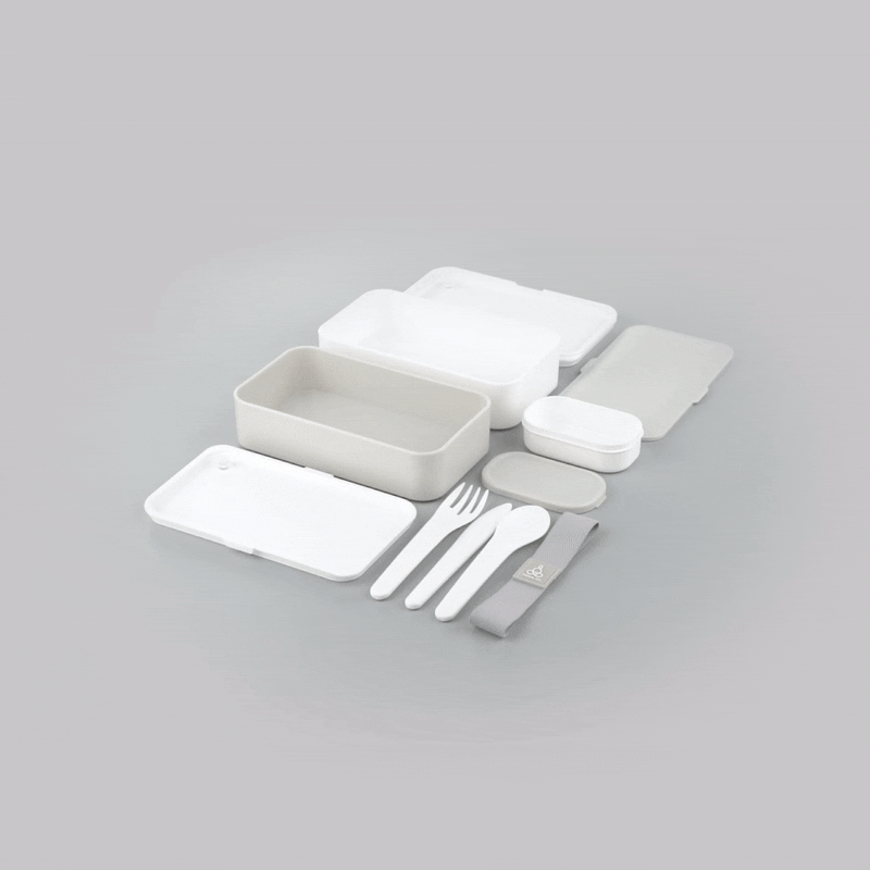 Bento Tek 41 oz Gray and White Buddha Box All-in-One Lunch Box - with Utensils, Sauce Cup - 7 1/4" x 4 1/4" x 4" - 1 count box