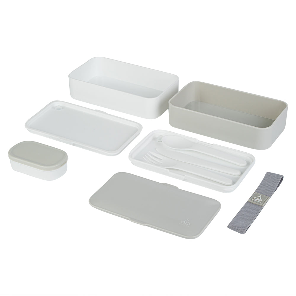 Bento Tek 41 oz Gray and White Buddha Box All-in-One Lunch Box - with Utensils, Sauce Cup - 7 1/4" x 4 1/4" x 4" - 1 count box