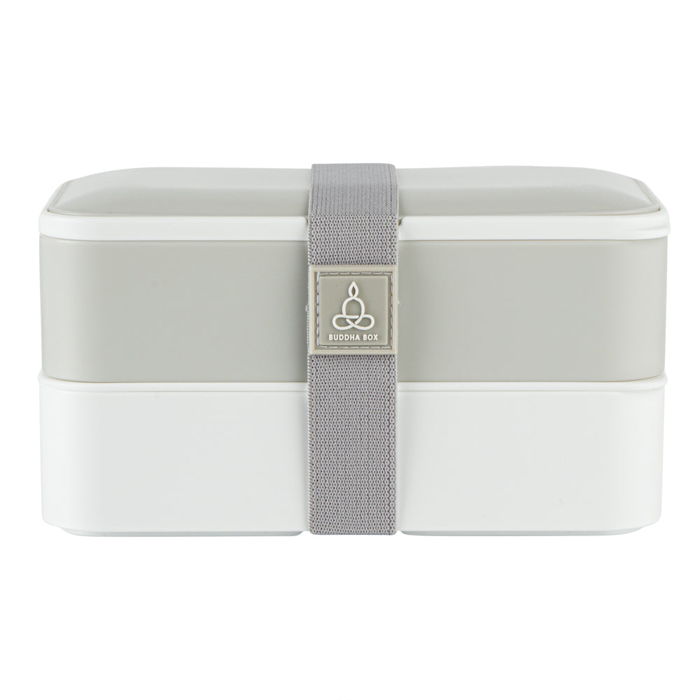 Bento Tek 41 oz Gray and White Buddha Box All-in-One Lunch Box - with Utensils, Sauce Cup - 7 1/4" x 4 1/4" x 4" - 1 count box