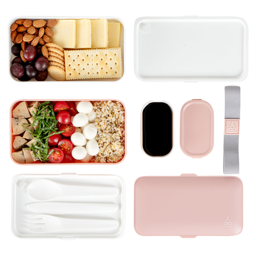 Bento Tek 41 oz Pink and White Buddha Box All-in-One Lunch Box - with Utensils, Sauce Cup - 7 1/4" x 4 1/4" x 4" - 1 count box