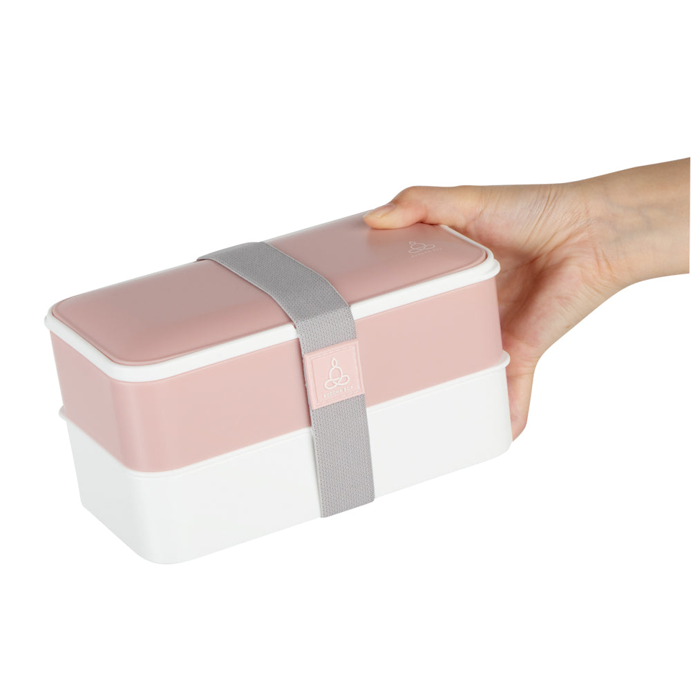 Bento Tek 41 oz Pink and White Buddha Box All-in-One Lunch Box - with Utensils, Sauce Cup - 7 1/4" x 4 1/4" x 4" - 1 count box