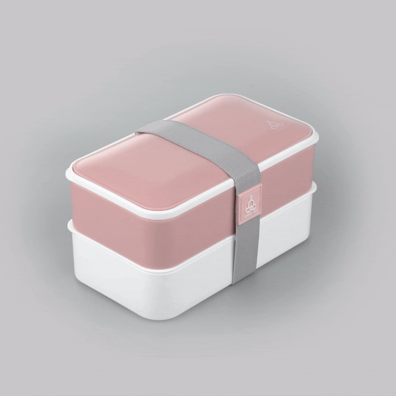 Bento Tek 41 oz Pink and White Buddha Box All-in-One Lunch Box - with Utensils, Sauce Cup - 7 1/4" x 4 1/4" x 4" - 1 count box