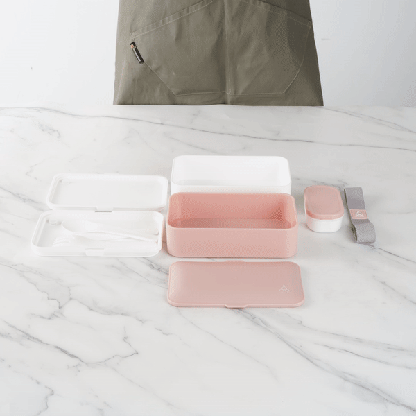 Bento Tek 41 oz Pink and White Buddha Box All-in-One Lunch Box - with Utensils, Sauce Cup - 7 1/4" x 4 1/4" x 4" - 1 count box