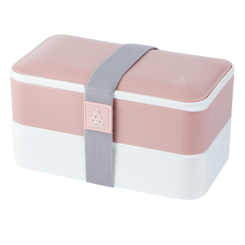 Bento Tek 41 oz Pink and White Buddha Box All-in-One Lunch Box - with Utensils, Sauce Cup - 7 1/4" x 4 1/4" x 4" - 1 count box
